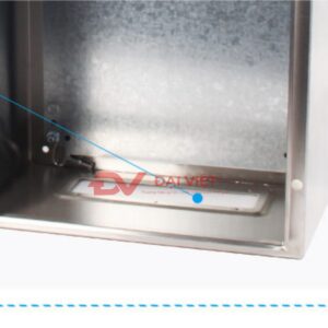 vỏ tủ điện inox trong nhà 400x400x150mm với đáy tủ được dập lổ bắt dây điện