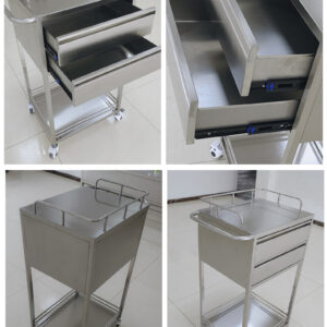 xe đẩy inox 2 tầng 600x500x900mm Có 4 bánh xe đường kính 90mm