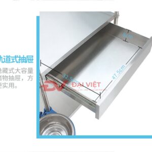 xe đẩy inox y tế 2 tầng kèm ngăn kéo 810x500x910mm xe có thanh chắn bảo vệ