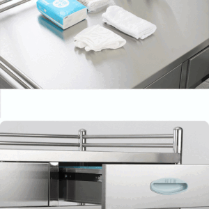 xe đẩy y tế 2 tầng 500x400x860mm Có 4 bánh xe đường kính 90mm