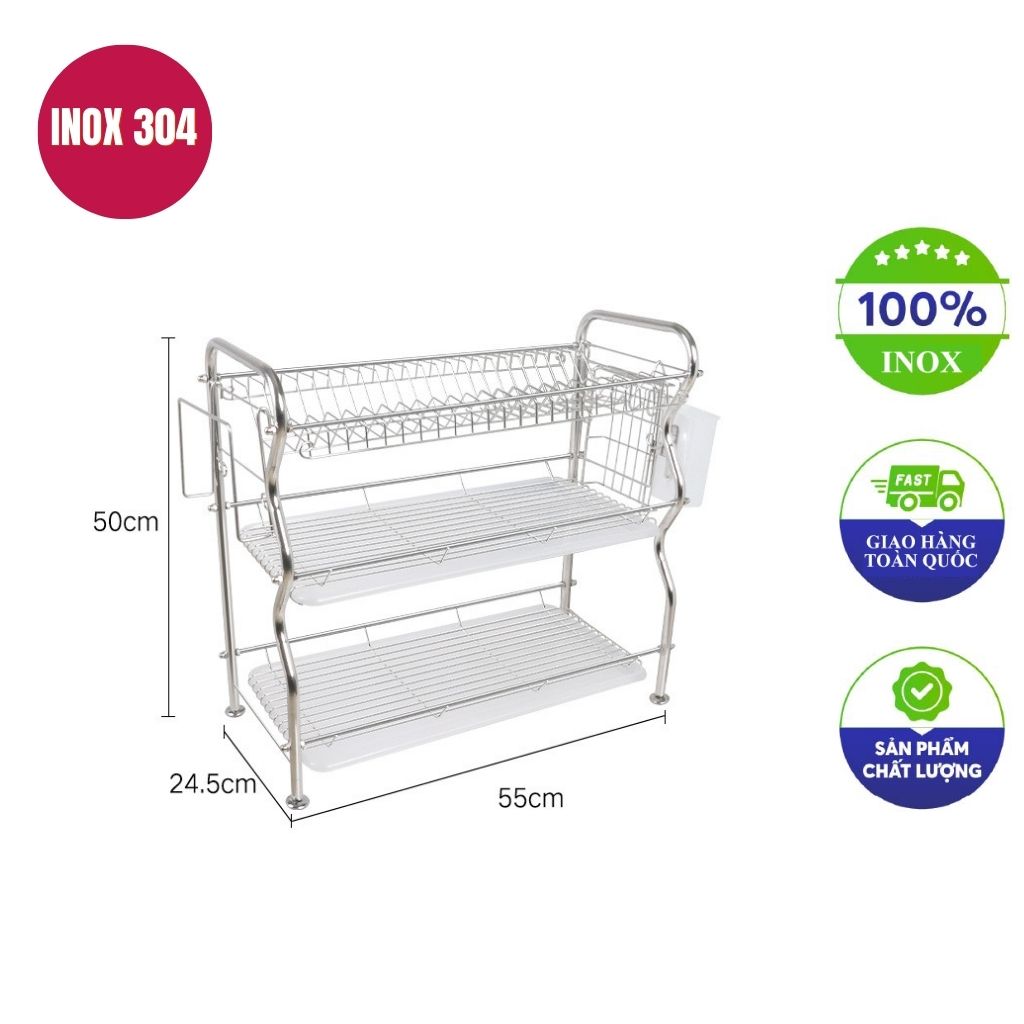 kệ chén inox 3 tầng 55x25x50cm