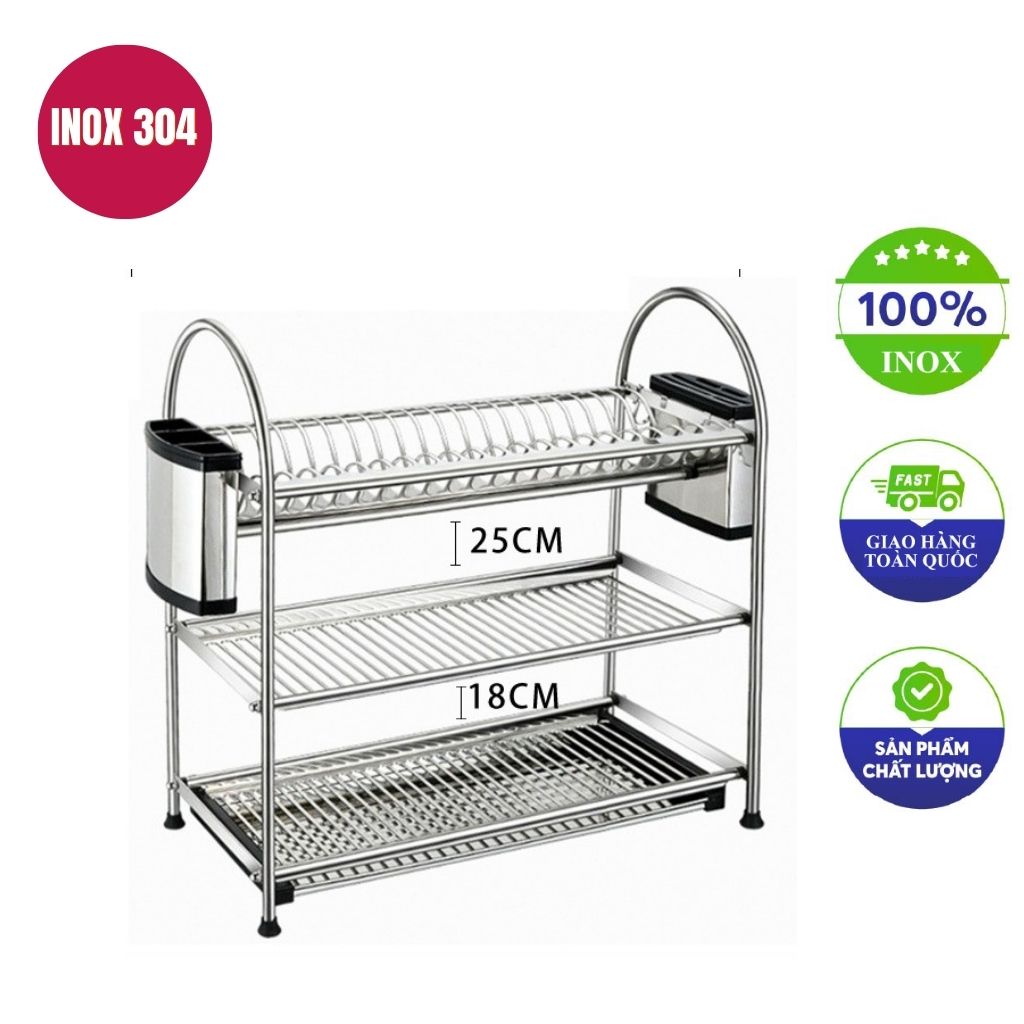 kệ inox 3 tầng 42x25x63cm