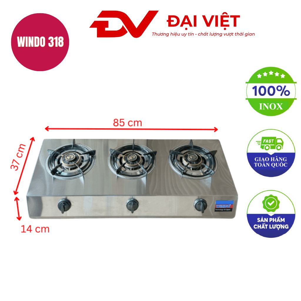 Bếp gas công nghiệp thấp áp 3 lò phi 80 WINDO 318 Bếp gas công nghiệp thấp áp 3 lò phi 80 WINDO 318