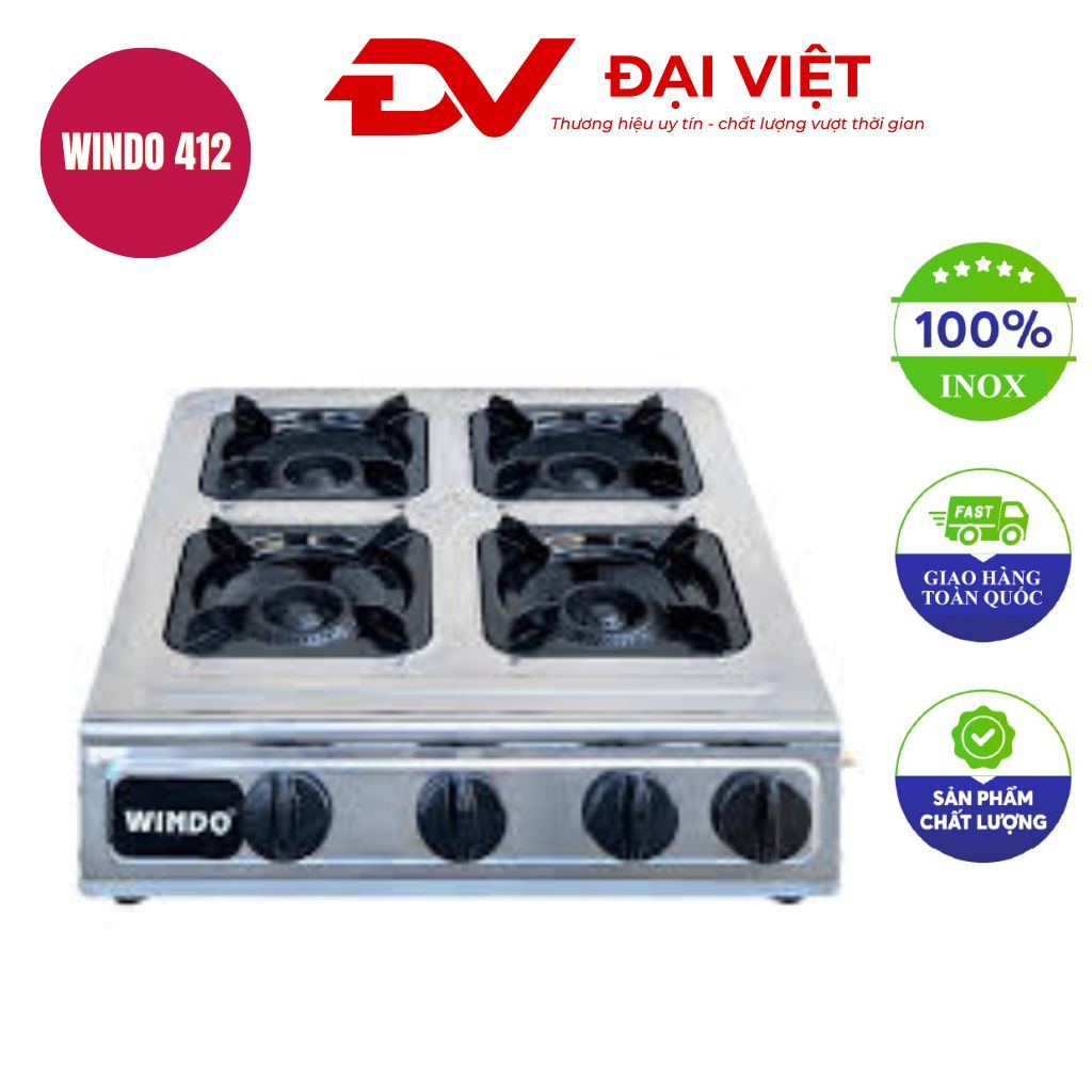 Bếp gas công nghiệp thấp áp 4 lò vuông điếu gang WINDO 412 Bếp gas công nghiệp thấp áp 4 lò vuông điếu gang WINDO 412