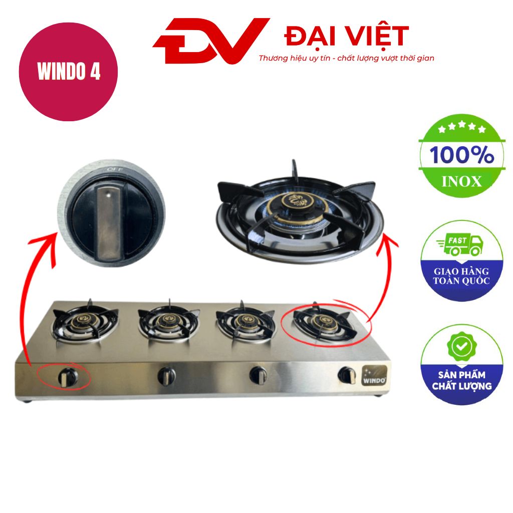 Bếp gas công nghiệp thấp áp 4 lò vuông windo 4 phi 80 Bếp gas công nghiệp thấp áp 4 lò vuông windo 4 phi 80