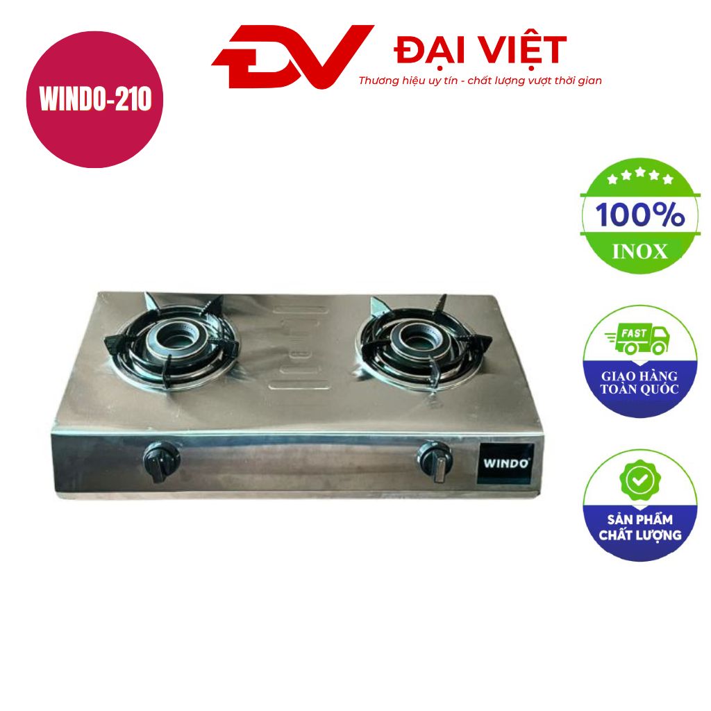 Bếp gas đôi windo mặt inox đầu đốt phi 100 windo 210 Bếp gas đôi windo mặt inox đầu đốt phi 100 windo 210