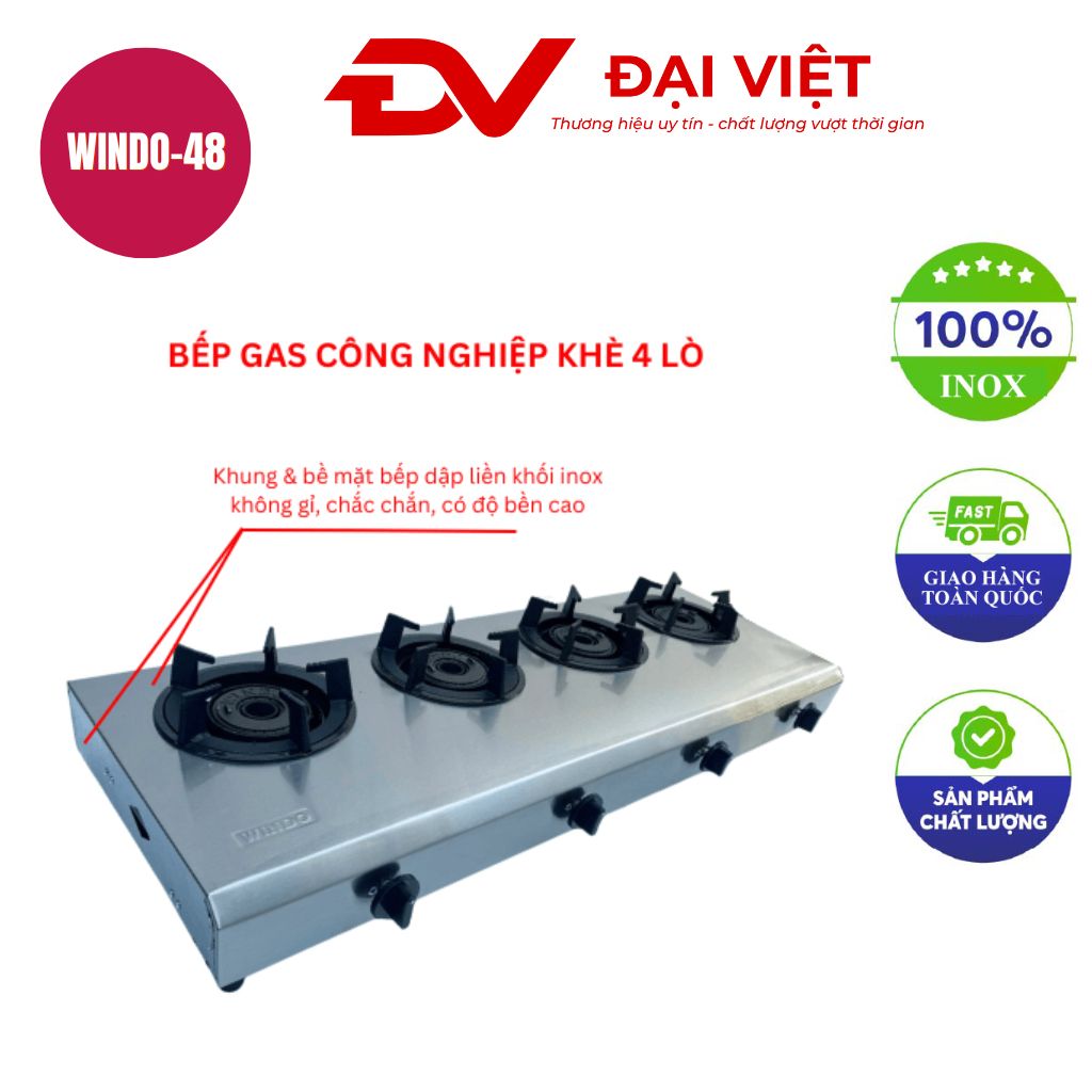 Bếp gas khè công nghiệp WINDO 4 lò khè windo 48