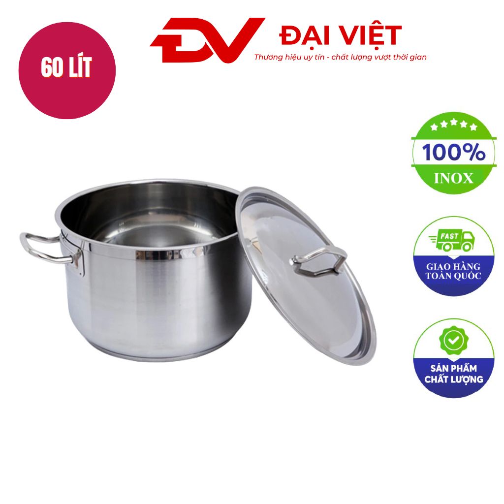 Nồi inox thân thấp 2 lớp đáy 60L 50x29cm