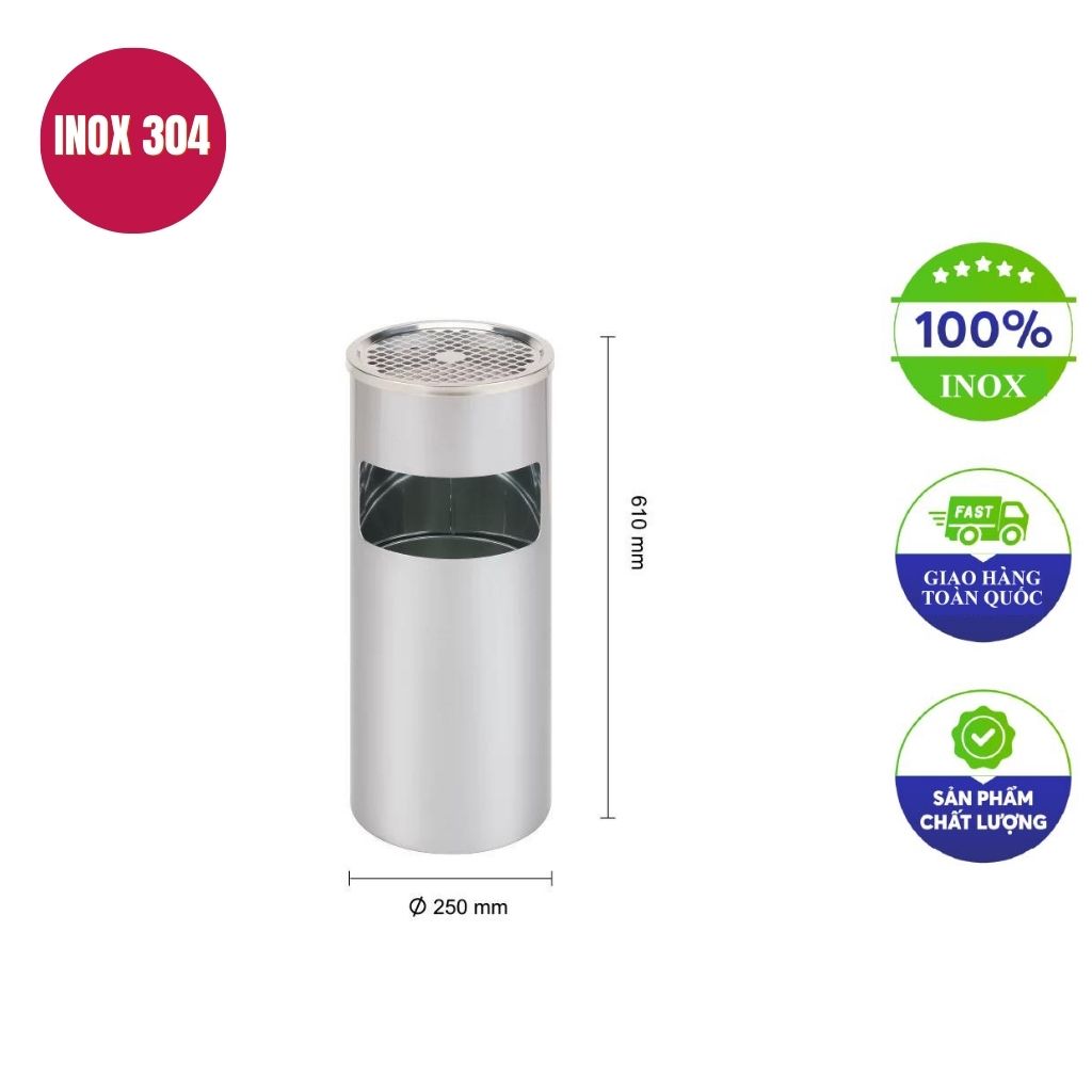 Thùng rác inox có gạt tàn