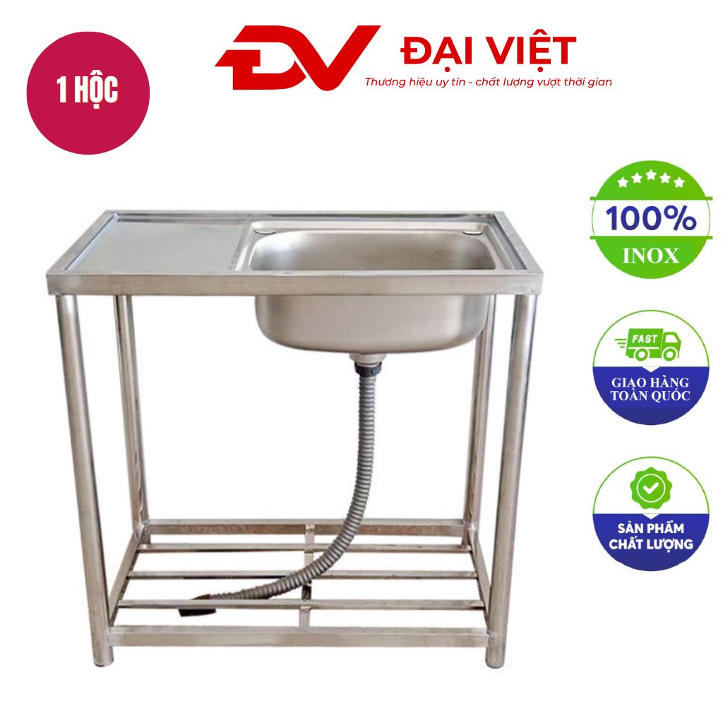 Bồn rửa chén inox 1 hố có bàn trái kèm kệ dưới 800x450x800mm Bồn rửa chén inox 1 hố có bàn trái kèm kệ dưới 800x450x800mm