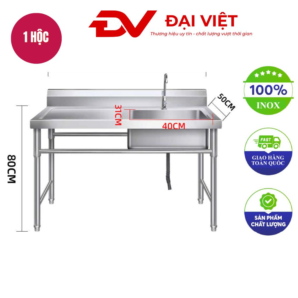 Bồn rửa chén inox 1 ngăn kèm bàn trái 1000x500x800mm Bồn rửa chén inox 1 ngăn kèm bàn trái 1000x500x800mm