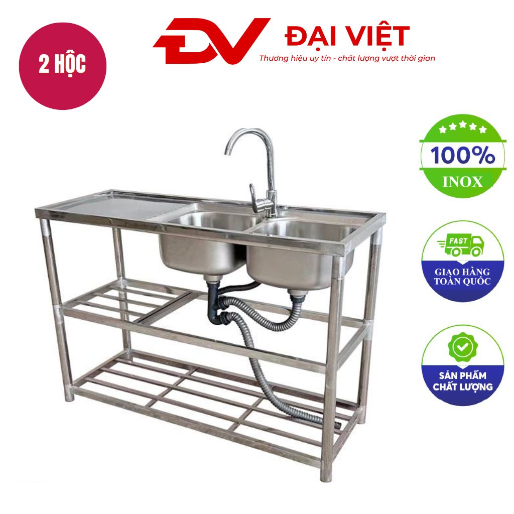 Bồn rửa chén inox 2 hộc có kệ phải 1200x450x800mm Bồn rửa chén inox 2 hộc có kệ phải 1200x450x800mm