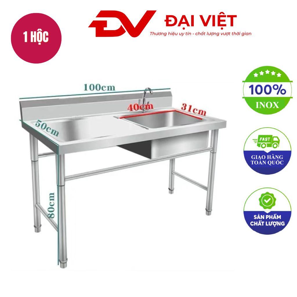 Bồn rửa tay inox 1 hố kèm bàn trái 1000x500x800mm Bồn rửa tay inox 1 hố kèm bàn trái 1000x500x800mm