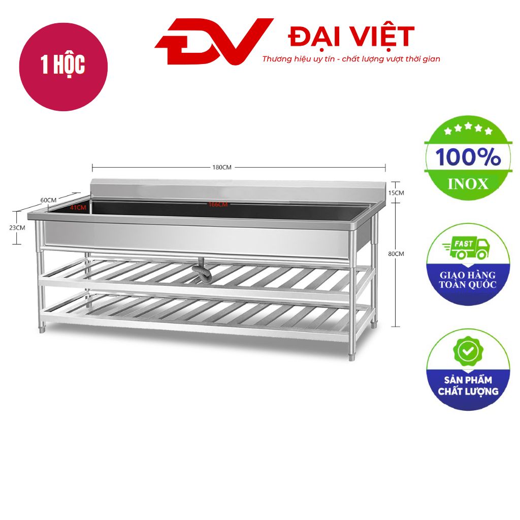 Máng rửa tay inox công nghiệp có kệ 1800x600x800mm Máng rửa tay inox công nghiệp có kệ 1800x600x800mm