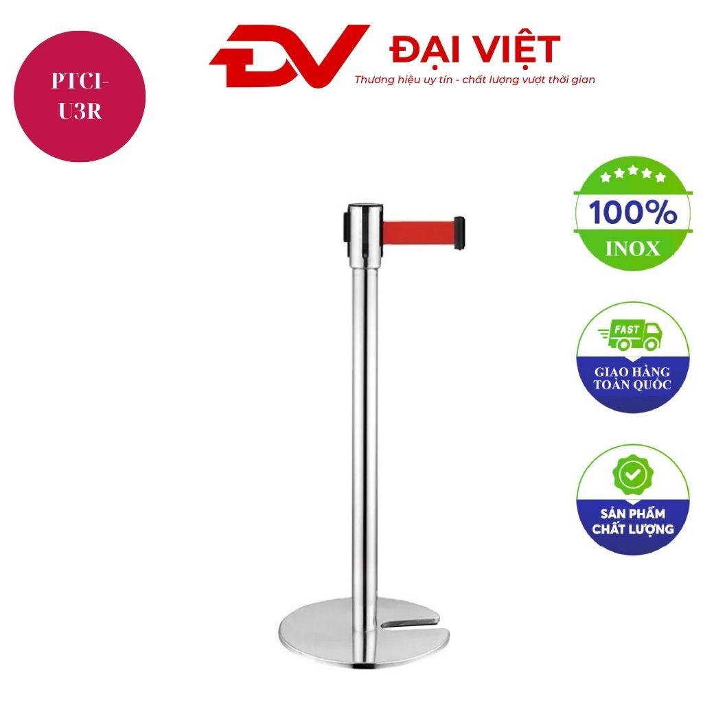 Côt chắn Inox trắng đế chữ U dây đỏ dài 3m Côt chắn Inox trắng đế chữ U dây đỏ dài 3m
