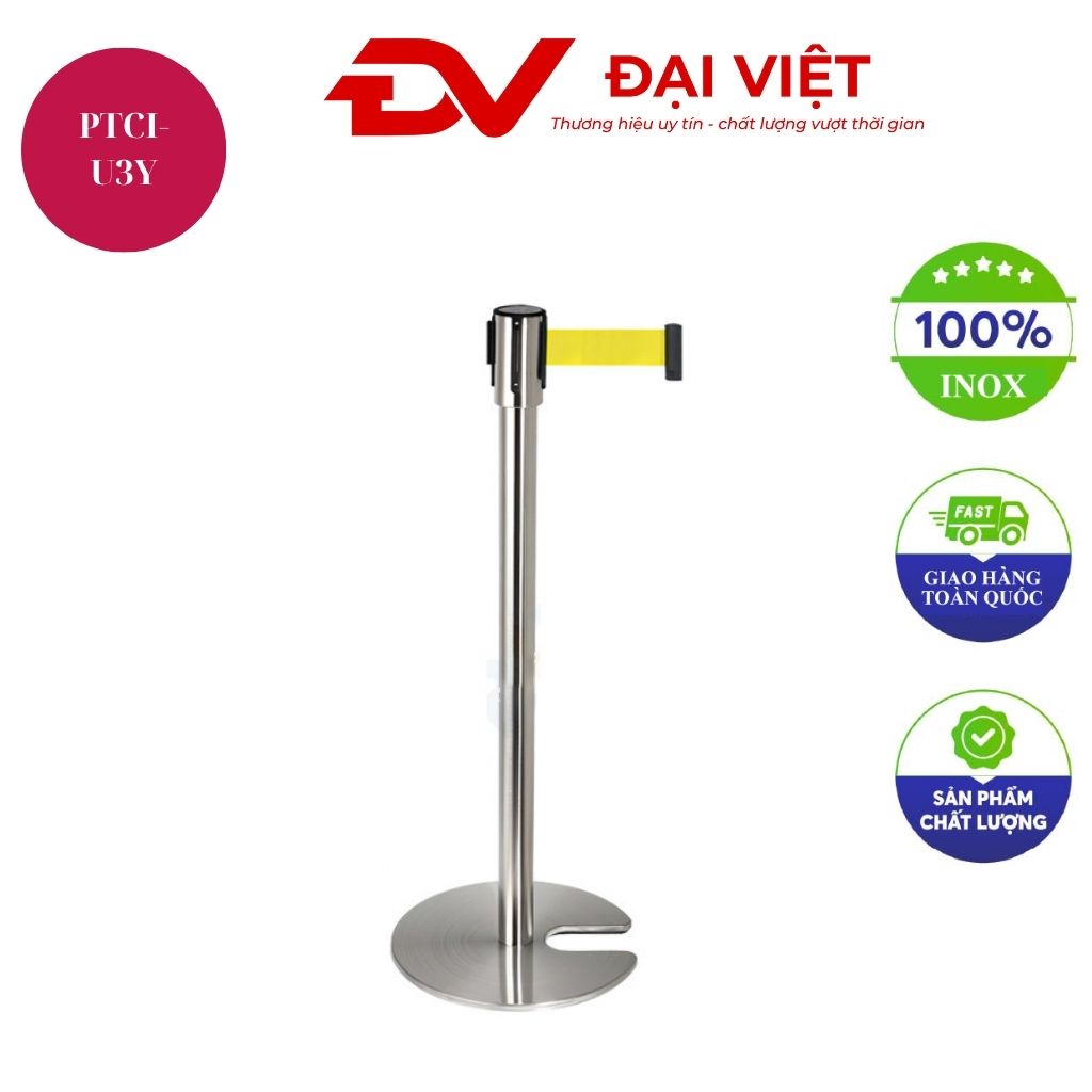 Côt chắn Inox trắng đế chữ U dây vàng dài 3m Côt chắn Inox trắng đế chữ U dây vàng dài 3m