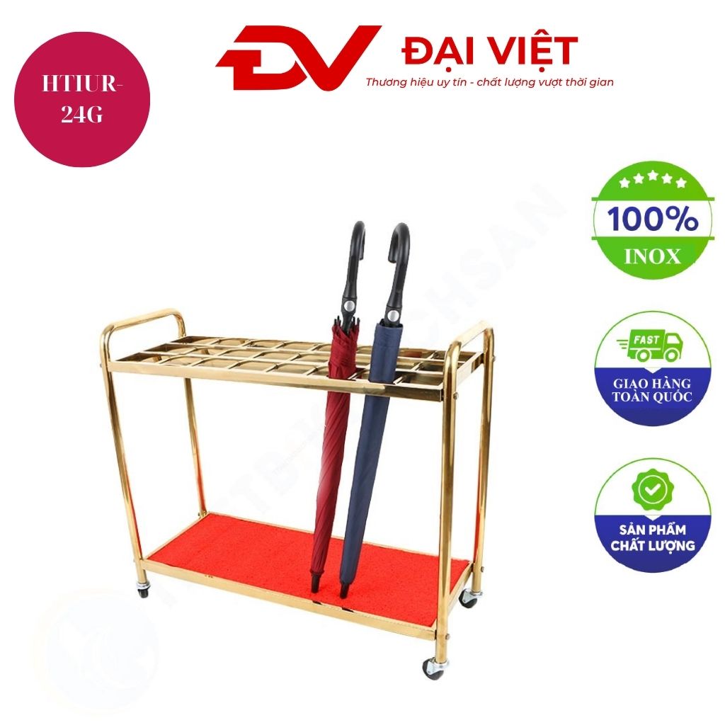 Kệ để ô dù inox vàng 24 chỗ có móc treo Kệ để ô dù inox vàng 24 chỗ có móc treo
