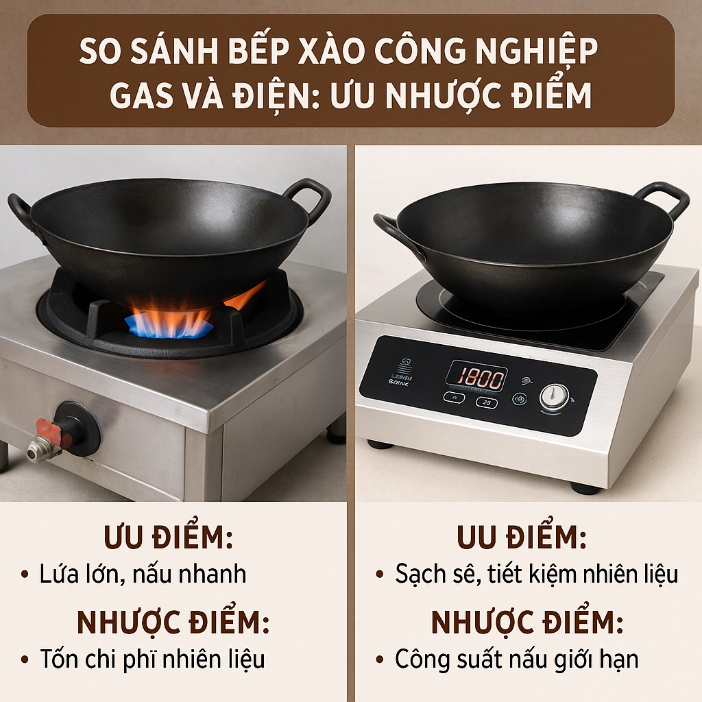 So sánh bếp xào công nghiệp gas và điện Ưu nhược điểm So sánh bếp xào công nghiệp gas và điện Ưu nhược điểm