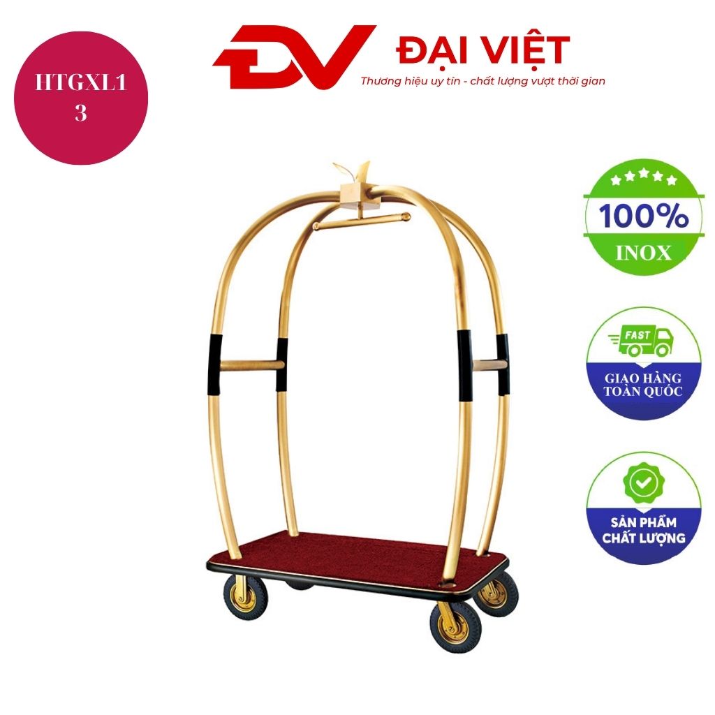 Xe đẩy hành lý khách sạn inox mạ vàng Xe đẩy hành lý khách sạn inox mạ vàng