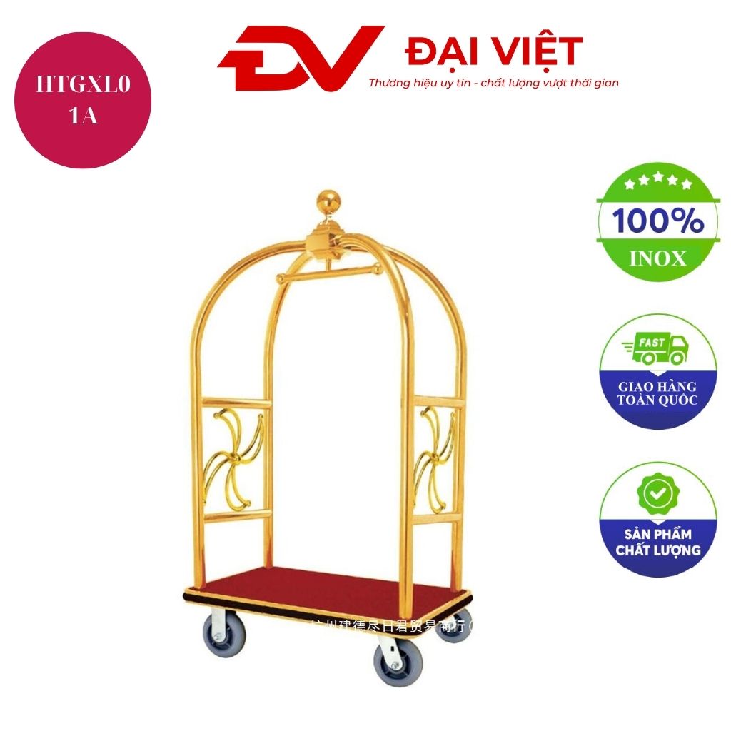 Xe đẩy hành lý khách sạn inox vàng HTGXL01A Xe đẩy hành lý khách sạn inox vàng HTGXL01A