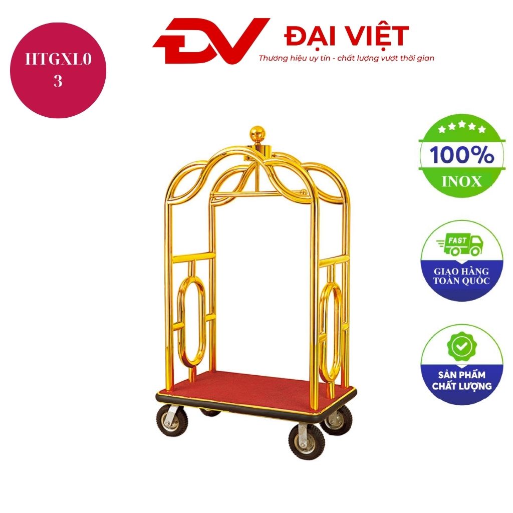 Xe đẩy hành lý khách sạn inox vàng HTGXL03 Xe đẩy hành lý khách sạn inox vàng HTGXL03