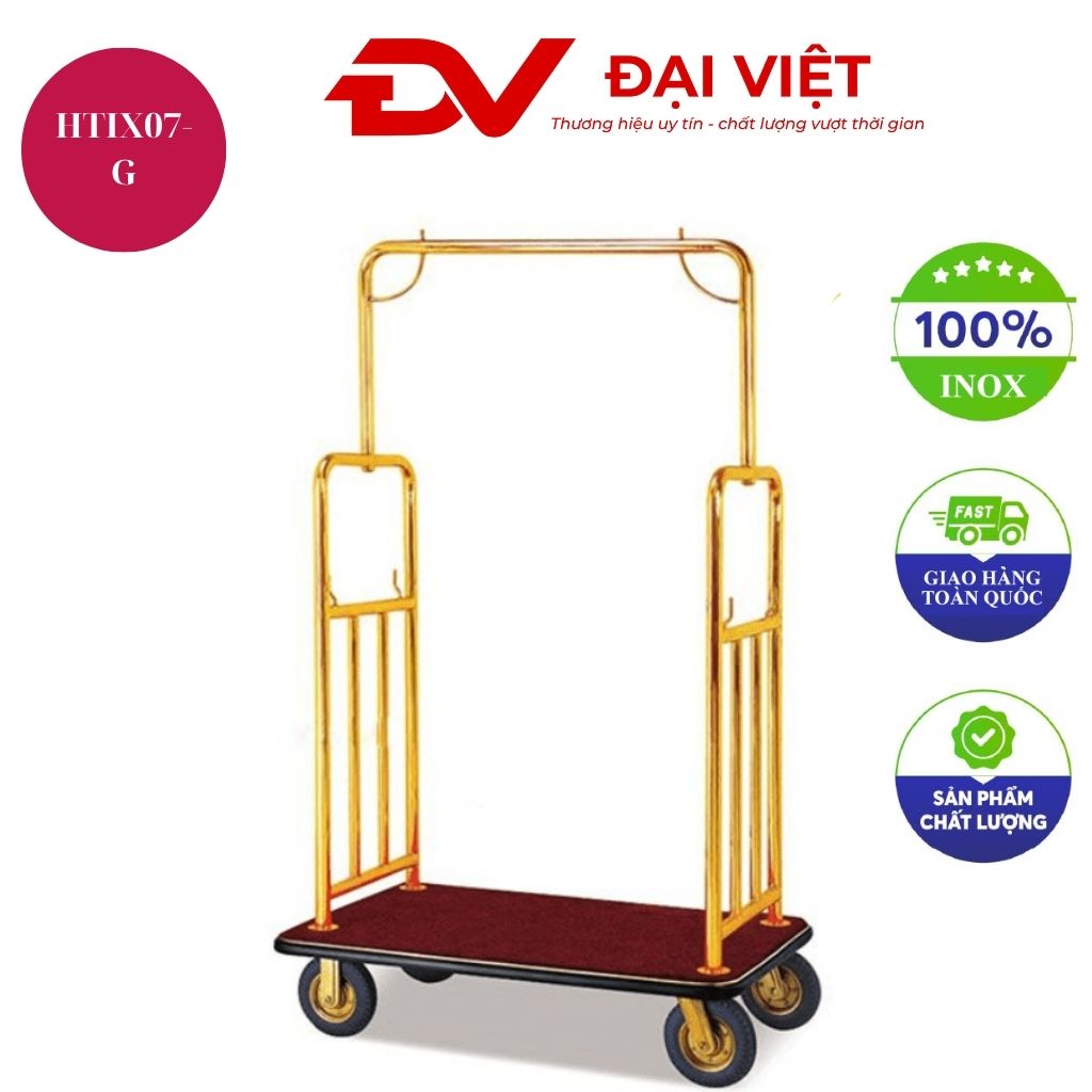 Xe đẩy hành lý khách sạn inox vàng HTIX07 G Xe đẩy hành lý khách sạn inox vàng HTIX07 G