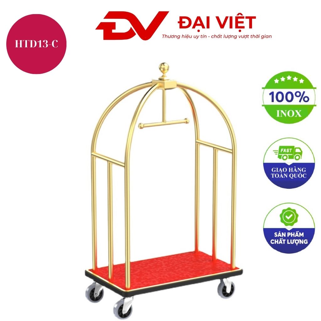 Xe đẩy hành lý khách sạn inox vàng hình lồng chim Xe đẩy hành lý khách sạn inox vàng hình lồng chim
