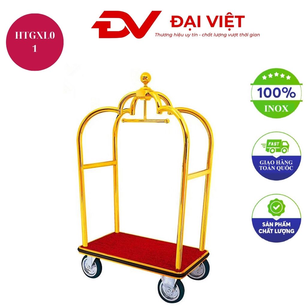 Xe đẩy hành lý khách sạn inox vàng Xe đẩy hành lý khách sạn inox vàng