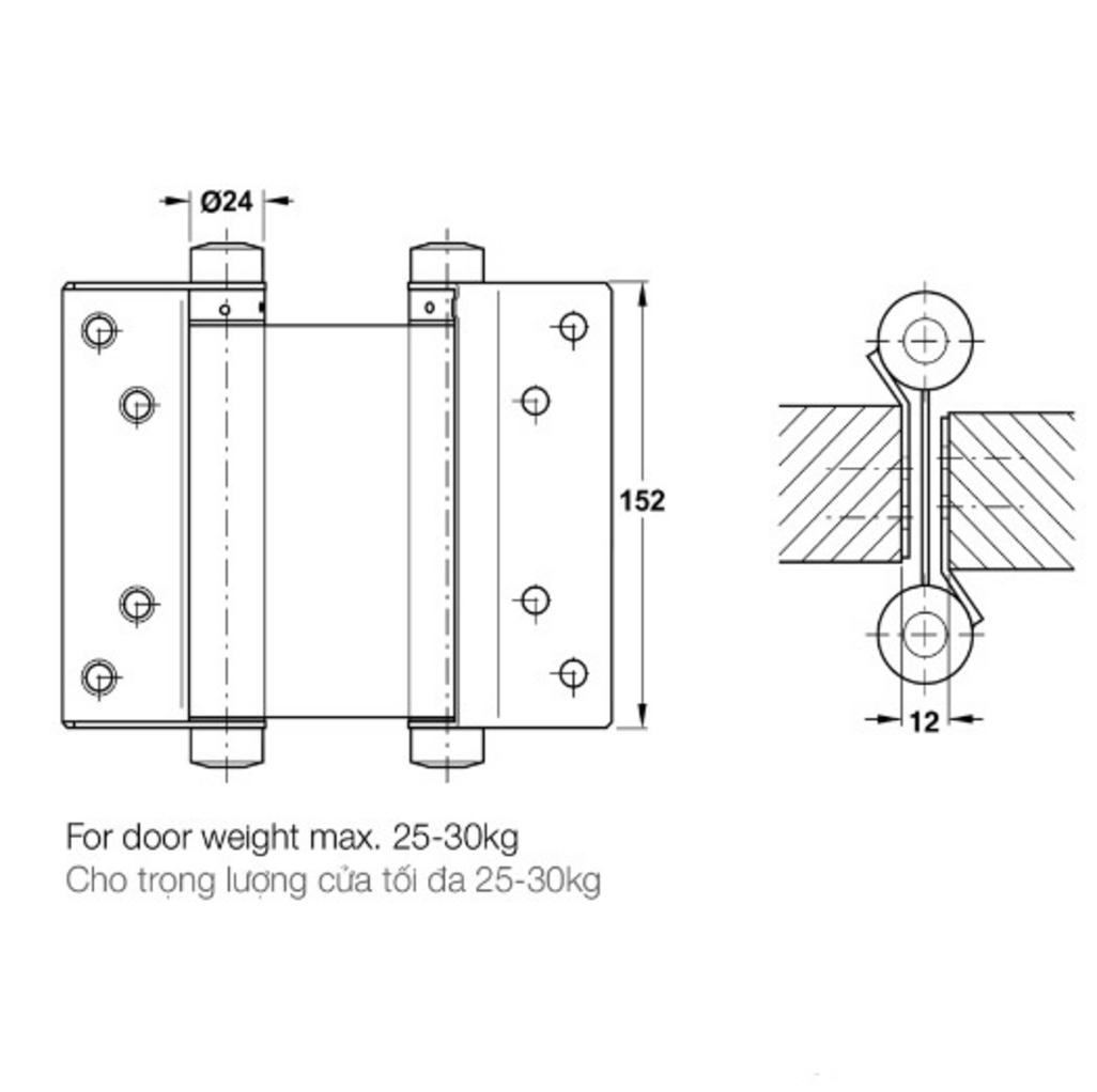 Thông số kỹ thuật Bản Lề Bật 2 Chiều Hafele 927.97.080