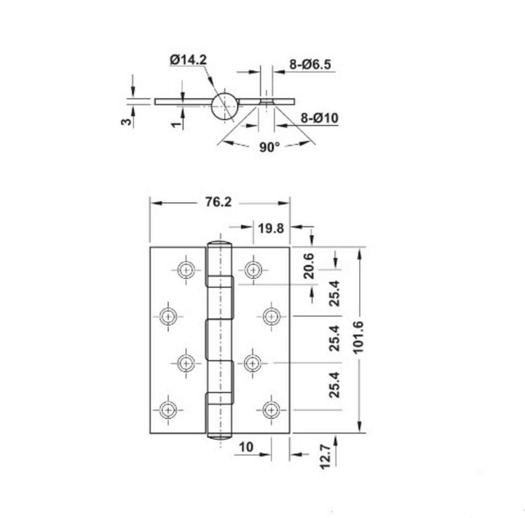 Thông số kỹ thuật Bản Lề Lá 2 Vòng Bi 70Kg Hafele 926.20.110