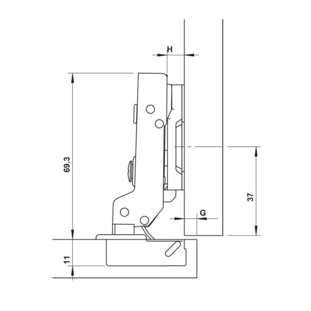 Ưu điểm thiết kế giảm chấn Bản lề trùm nửa Metalla SM 110° giảm chấn Hafele 315.07.114