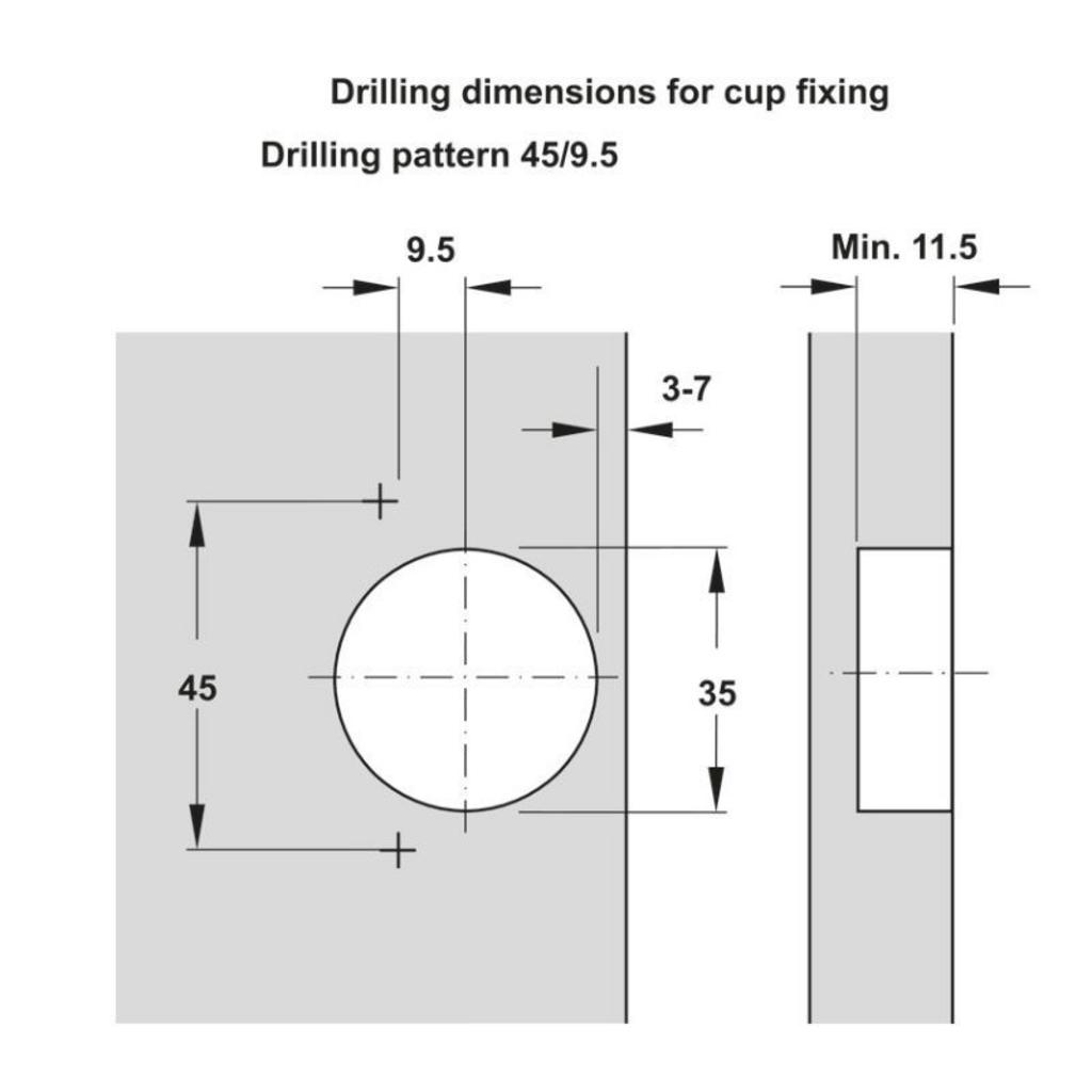 Chất liệu inox 304 Bản lề trùm nửa Metalla SM 110° giảm chấn Hafele 315.07.114