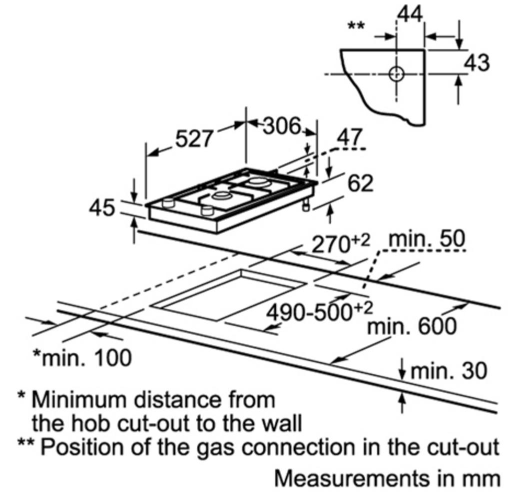 Thông số kỹ thuật Bếp gas Domino Bosch PRB326B70E