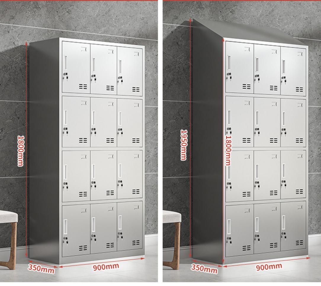 Chi tiết thiết kế tủ inox 12 cửa với khóa riêng mái xéo góc bo tròn an toàn