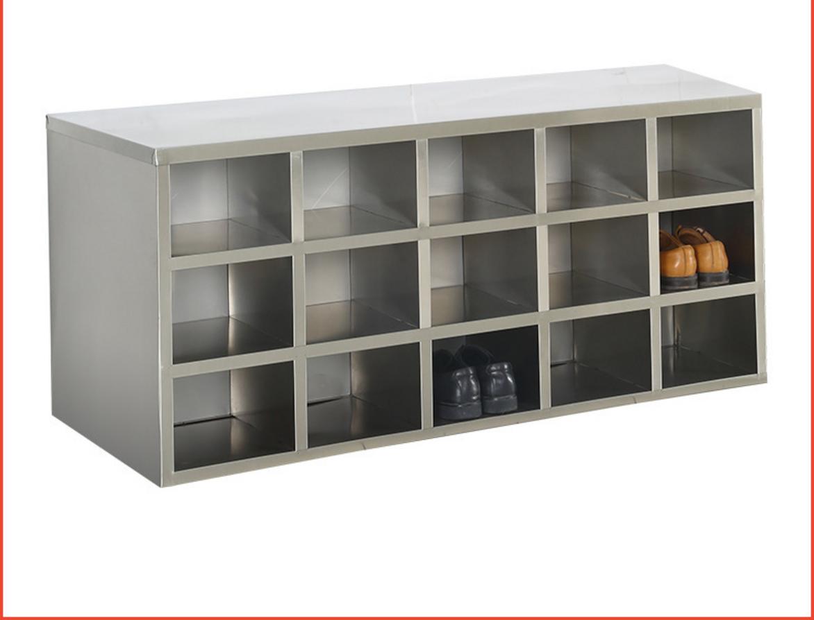 Ảnh chi tiết các thông số kỹ thuật trên tủ giày inox thể hiện kích thước và chất liệu inox