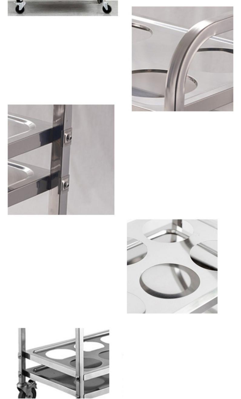 Ảnh chi tiết ưu điểm xe đẩy thức ăn inox 2 tầng với các điểm nhấn về chất liệu và thiết kế