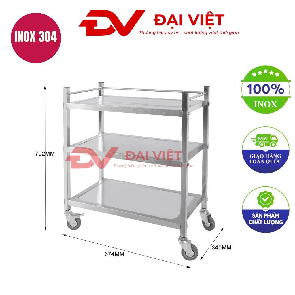 Xe đẩy inox 3 tầng 593x340x792mm trong môi trường nhà hàng