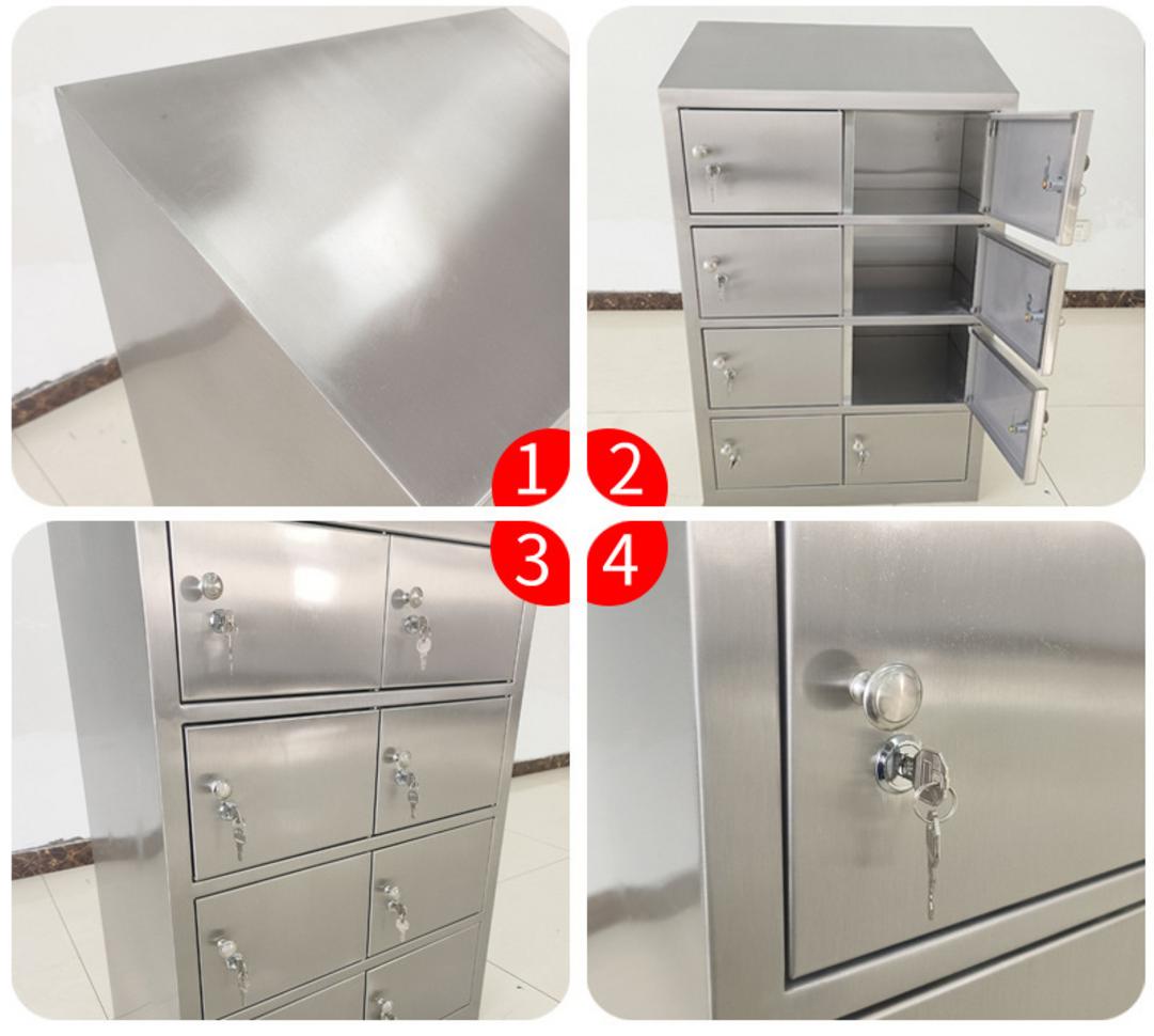 Minh họa tính năng ưu việt của tủ giày inox 304 chú trọng vào chi tiết mặt dốc khóa góc bo