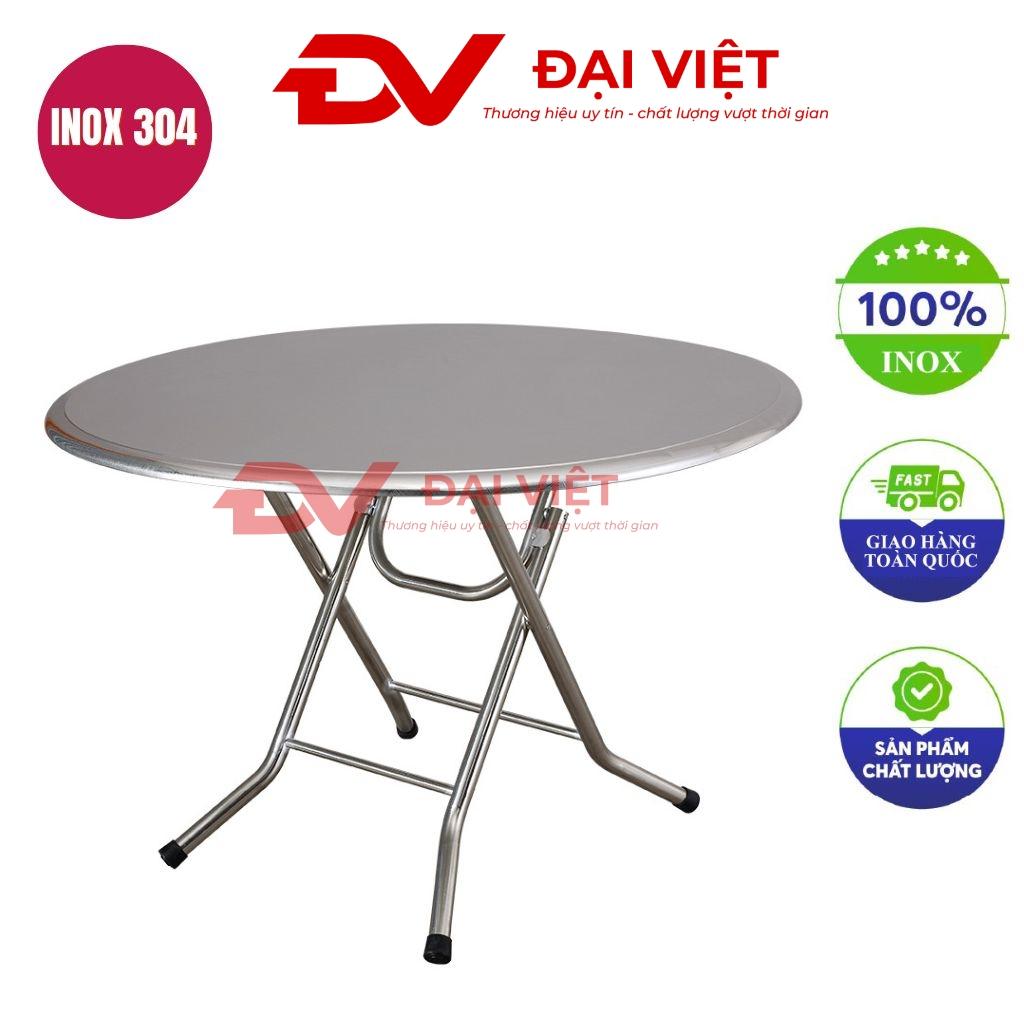 Bàn tròn chân inox 1m2 đặt trong nhà hàng sang trọng ánh sáng tự nhiên inox sáng bóng