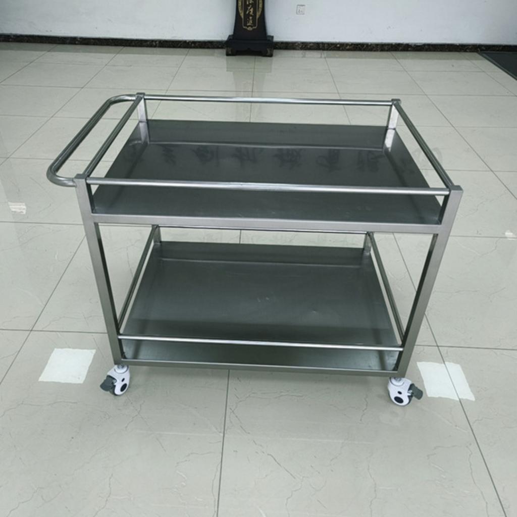 Bản vẽ kỹ thuật xe đẩy thức ăn inox 2 tầng 960x710x800mm với thông số kích thước chi tiết và vật liệu inox 304