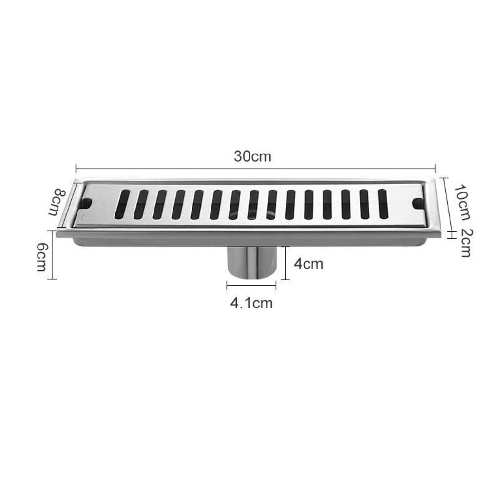 Bảng kỹ thuật chi tiết vỉ thoát sàn inox 30x10x6cm kèm chú thích kích thước và chất liệu
