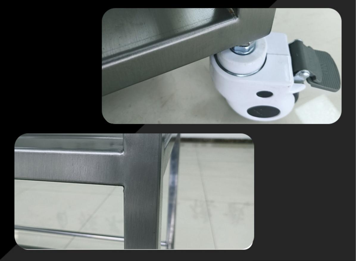 Bảng so sánh xe đẩy thức ăn inox 2 tầng 960x710x800mm với xe đẩy cùng loại của thương hiệu khác tập trung vào chất liệu bánh xe kích thước và bảo hành