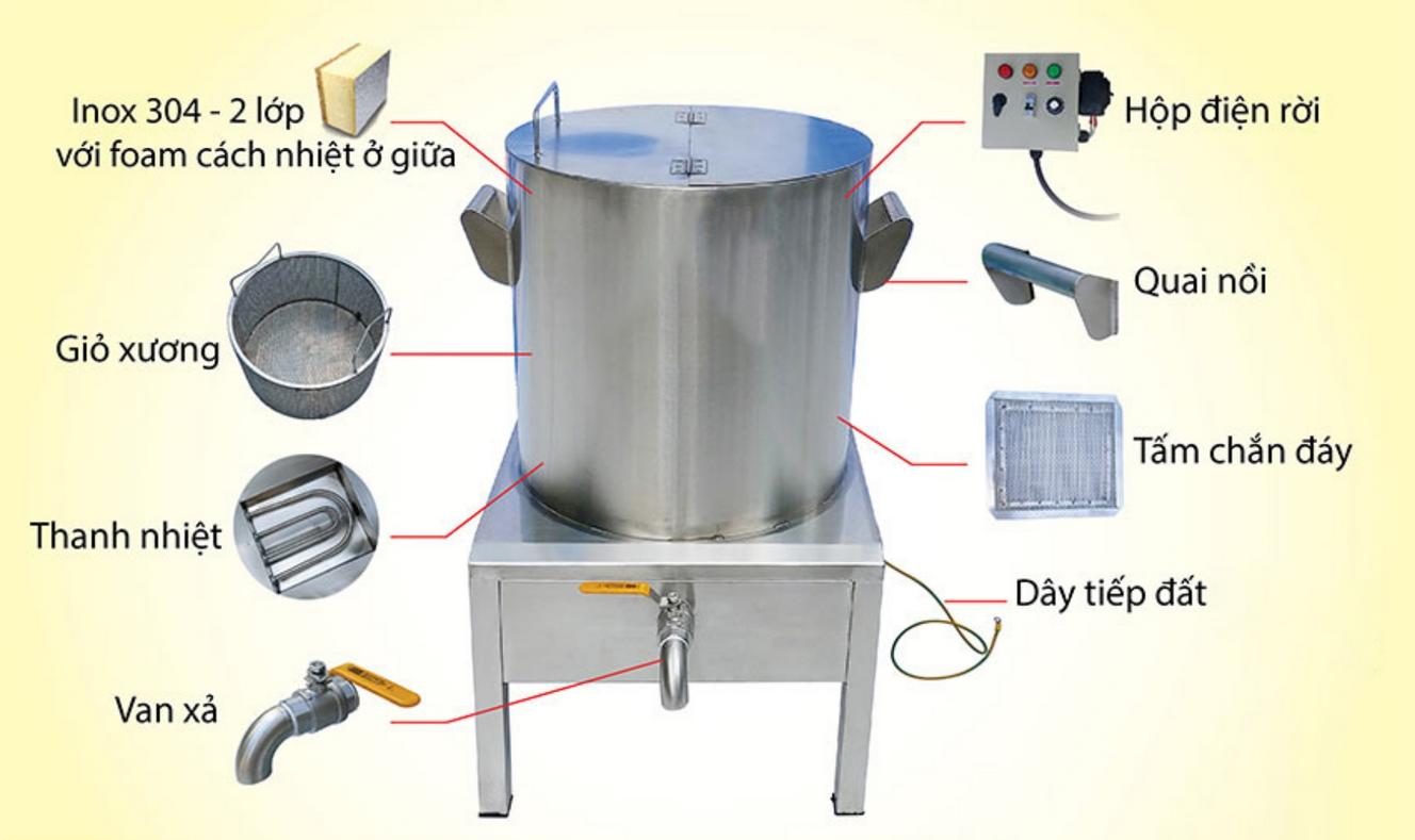 Bảng thông số kỹ thuật chi tiết của bộ nồi nấu phở inox 40L-60L