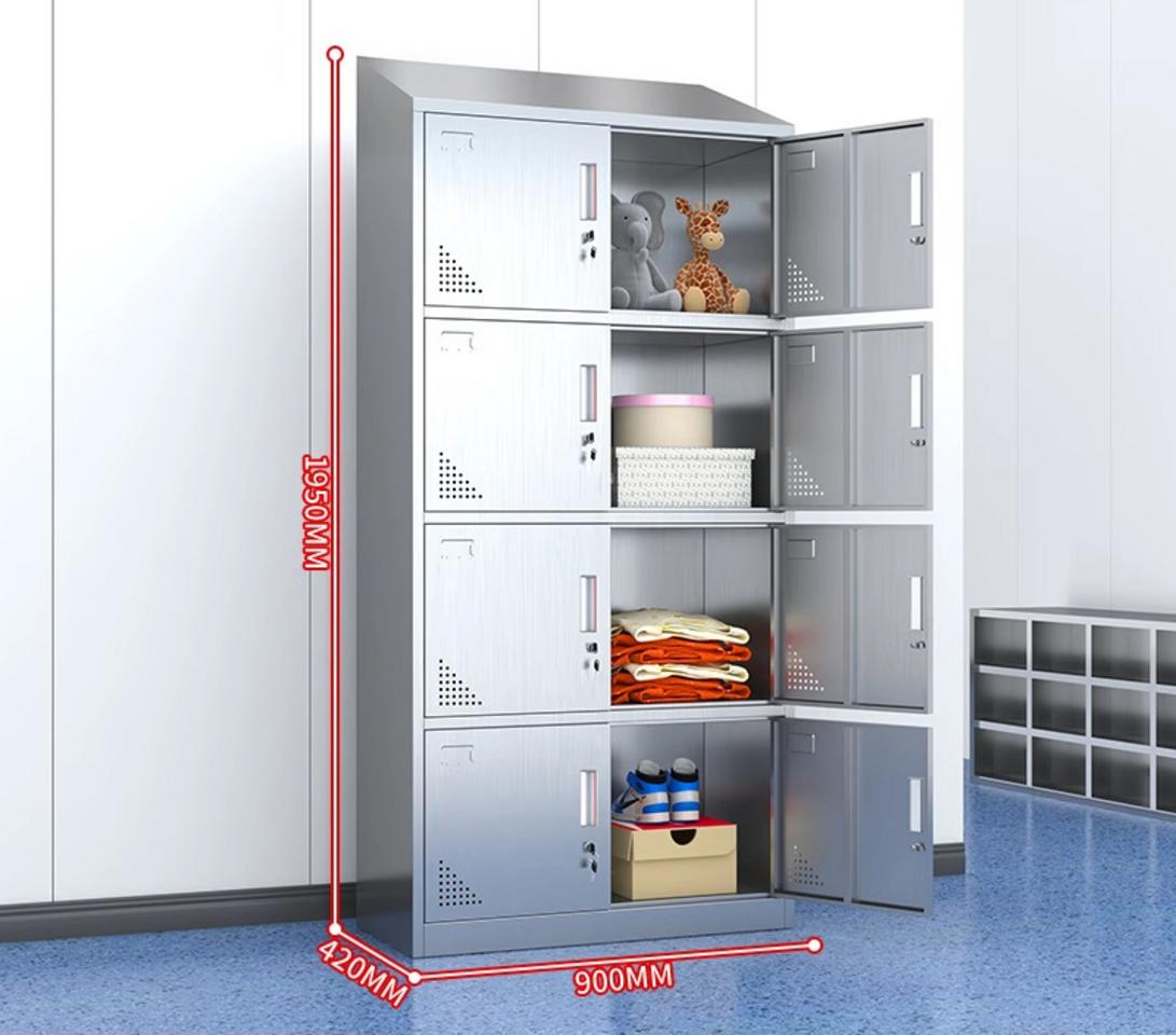 Bảng thông số kỹ thuật chi tiết của tủ quần áo inox 8 cửa mái xéo 1950x420x900mm