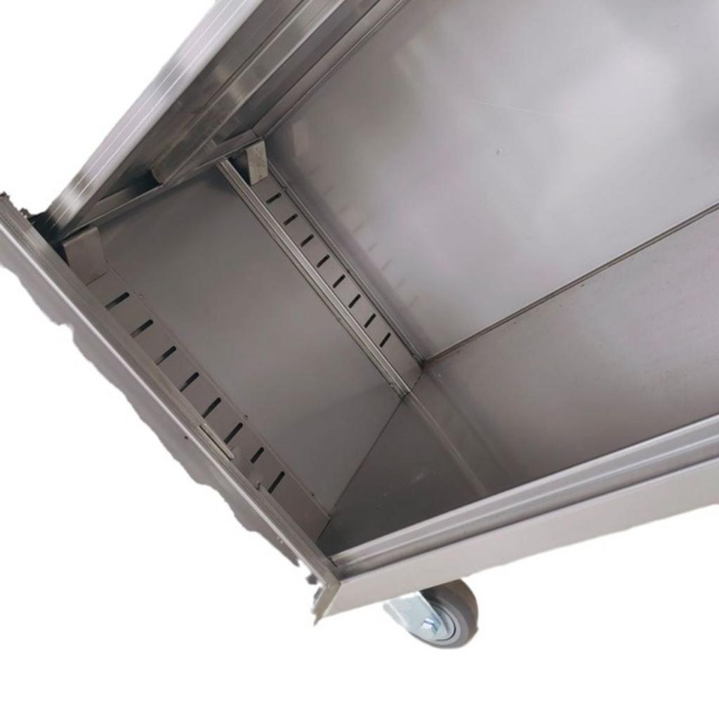 Bảng thông số kỹ thuật tủ inox y tế 2 cửa 2 ngăn kéo 1200x600x930mm inox sáng bóng bánh xe có khóa