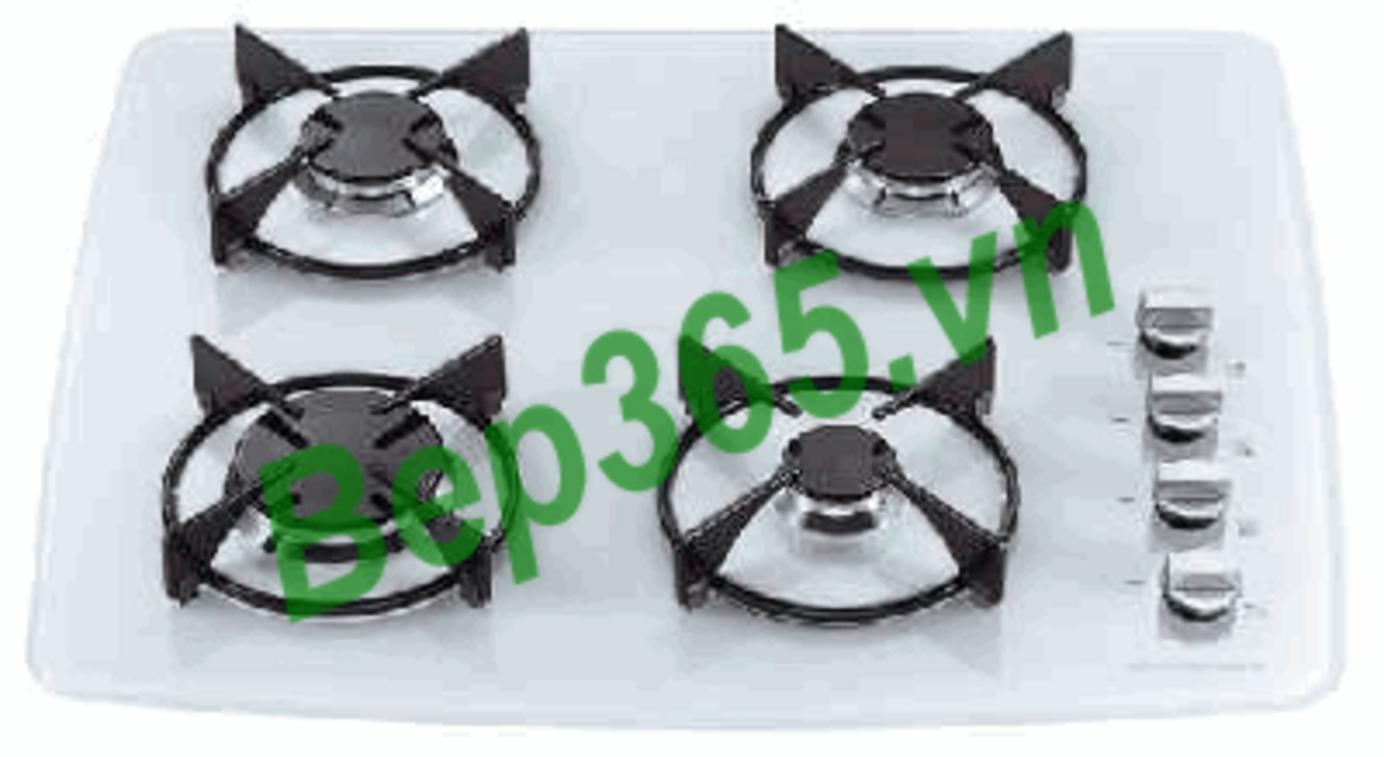 Bếp gas NARDI LC 640 AV W đặt trên tủ bếp hiện đại mặt kính trắng sáng bóng