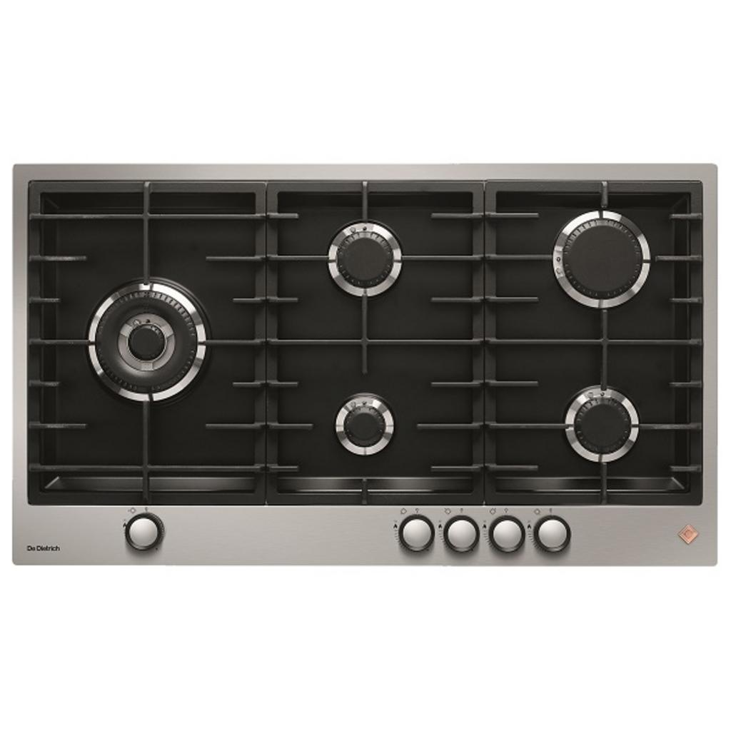 Bếp gas De Dietrich DPE7929XF hiện đại mặt bếp thép không gỉ sáng bóng 5 vùng nấu kiềng gang chắc chắn