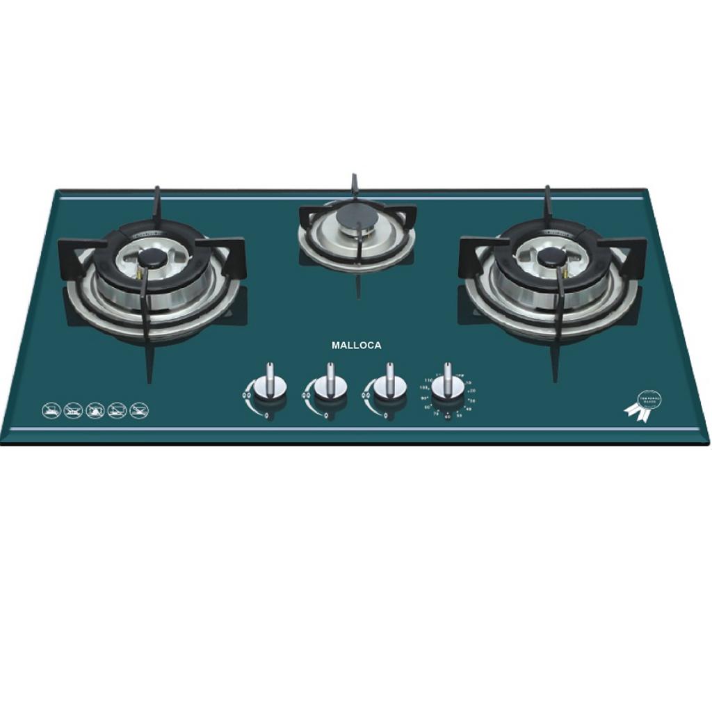 Bếp gas Malloca AS 930G mặt kính cường lực xanh rêu
