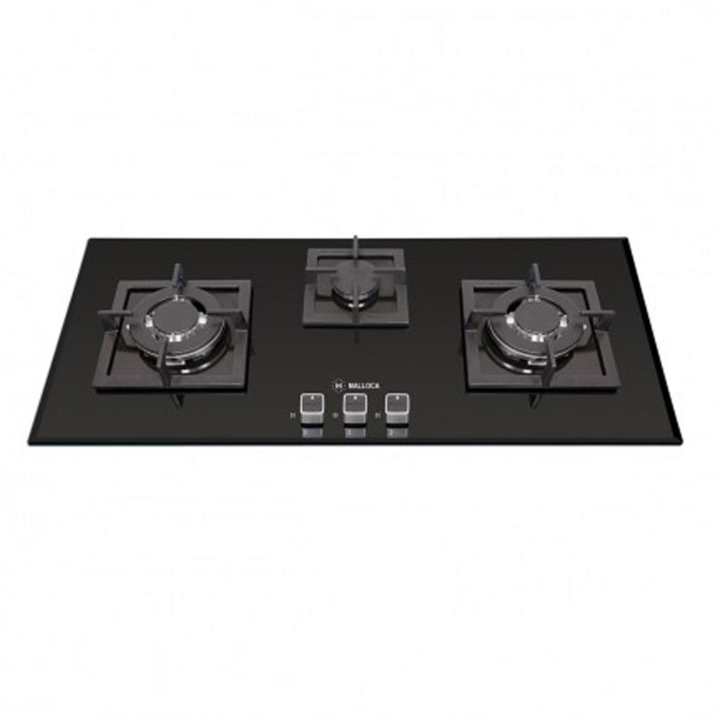 Bếp gas Malloca AS 9503B với mặt kính đen bóng ba bếp gas dạng cháy thiết kế âm bàn hiện đại