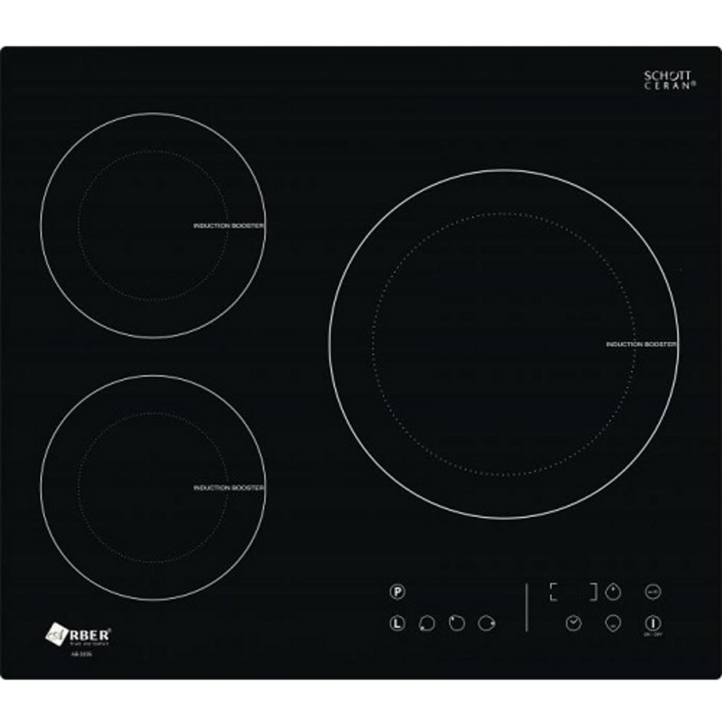 Bếp từ 3 vùng nấu Arber AB 333S lắp âm trên mặt bếp hiện đại trong phòng bếp sang trọng